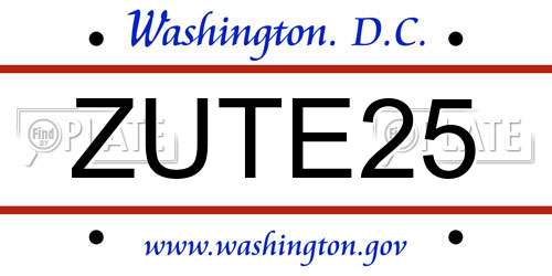 ZUTE25 District Of Columbia License Plate