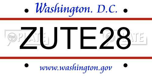 ZUTE28 District Of Columbia License Plate