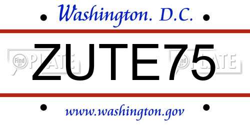 ZUTE75 District Of Columbia License Plate