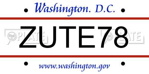 ZUTE78 District Of Columbia License Plate