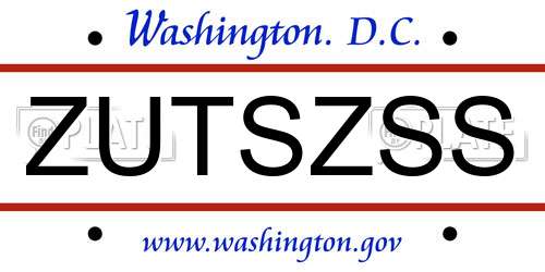 ZUTSZSS District Of Columbia License Plate