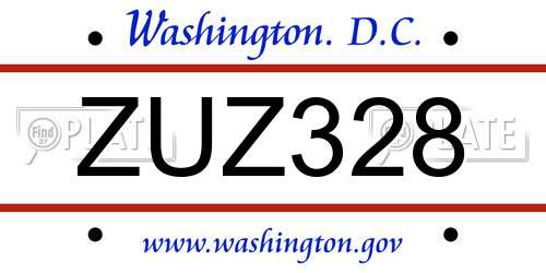 ZUZ328 District Of Columbia License Plate