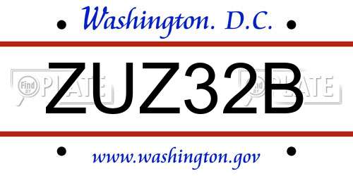 ZUZ32B District Of Columbia License Plate
