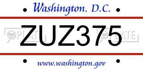 ZUZ375 District Of Columbia License Plate