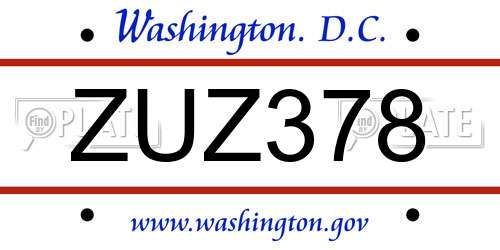 ZUZ378 District Of Columbia License Plate