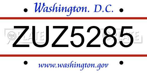 ZUZ5285 District Of Columbia License Plate