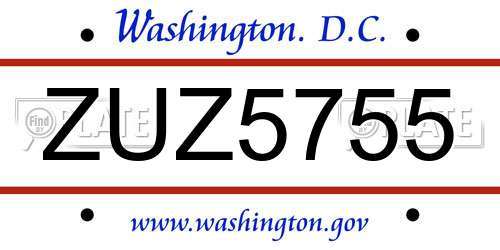 ZUZ5755 District Of Columbia License Plate