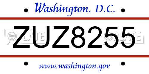 ZUZ8255 District Of Columbia License Plate