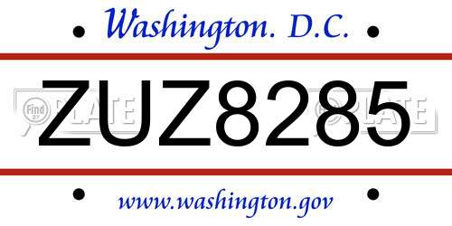 ZUZ8285 District Of Columbia License Plate