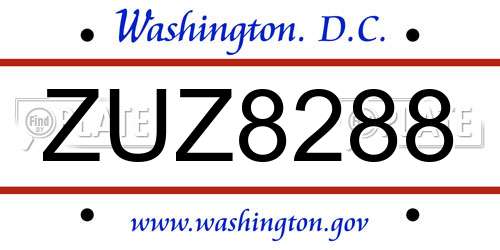 ZUZ8288 District Of Columbia License Plate