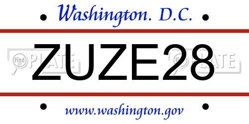 ZUZE28 District Of Columbia License Plate