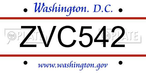ZVC542 District Of Columbia License Plate