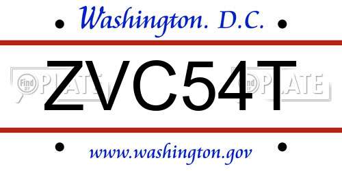 ZVC54T District Of Columbia License Plate