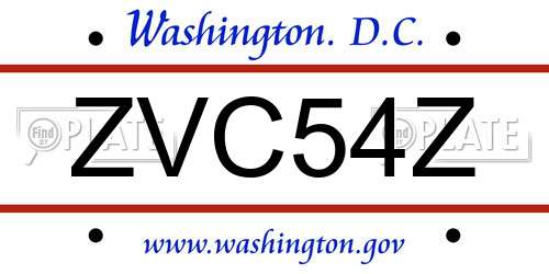 ZVC54Z District Of Columbia License Plate