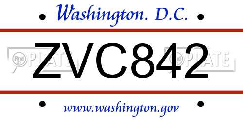 ZVC842 District Of Columbia License Plate
