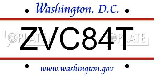 ZVC84T District Of Columbia License Plate