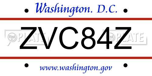 ZVC84Z District Of Columbia License Plate
