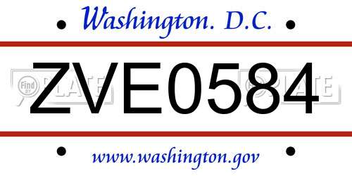 ZVE0584 District Of Columbia License Plate