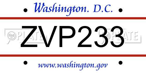 ZVP233 District Of Columbia License Plate