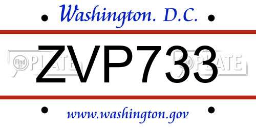 ZVP733 District Of Columbia License Plate