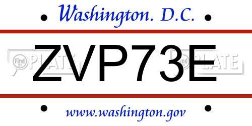 ZVP73E District Of Columbia License Plate