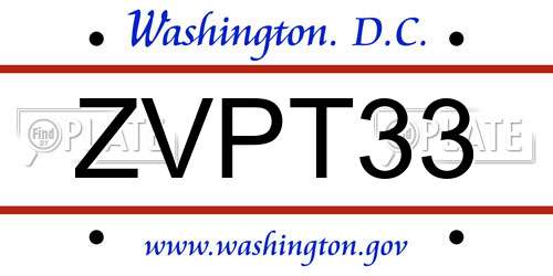 ZVPT33 District Of Columbia License Plate