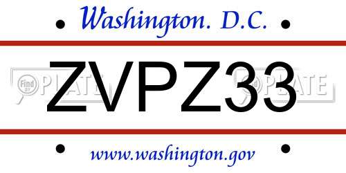ZVPZ33 District Of Columbia License Plate