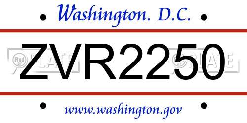 ZVR2250 District Of Columbia License Plate