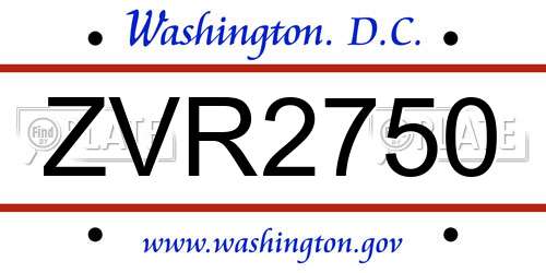 ZVR2750 District Of Columbia License Plate