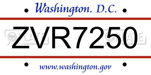 ZVR7250 District Of Columbia License Plate