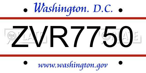 ZVR7750 District Of Columbia License Plate