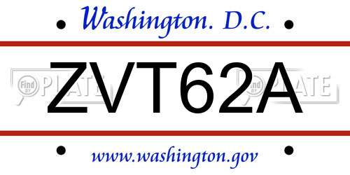 ZVT62A District Of Columbia License Plate