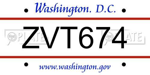 ZVT674 District Of Columbia License Plate