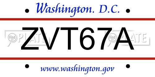ZVT67A District Of Columbia License Plate