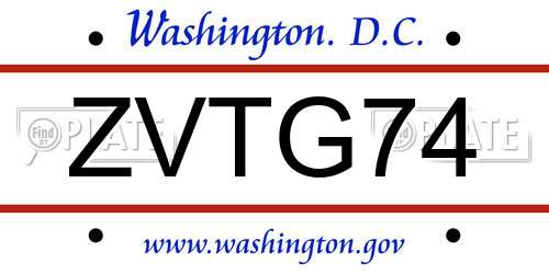 ZVTG74 District Of Columbia License Plate