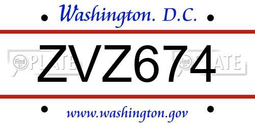 ZVZ674 District Of Columbia License Plate