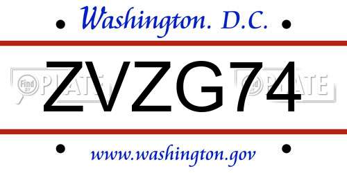 ZVZG74 District Of Columbia License Plate