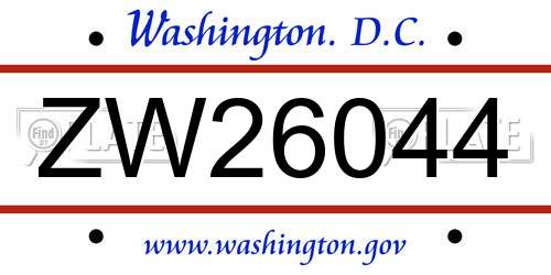 ZW26044 District Of Columbia License Plate