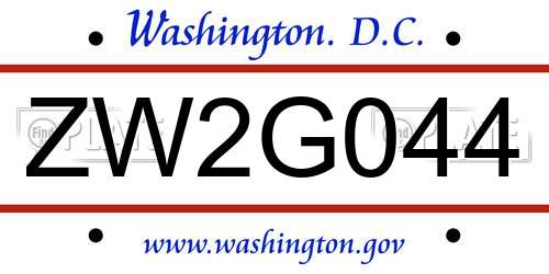 ZW2G044 District Of Columbia License Plate