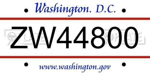 ZW44800 District Of Columbia License Plate