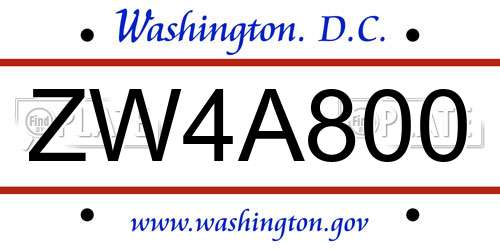 ZW4A800 District Of Columbia License Plate
