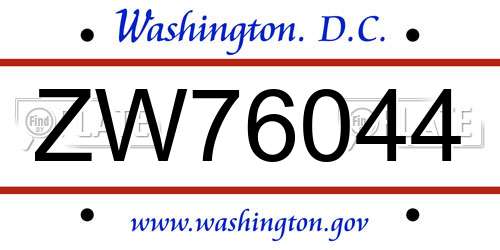 ZW76044 District Of Columbia License Plate