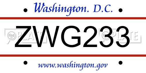 ZWG233 District Of Columbia License Plate