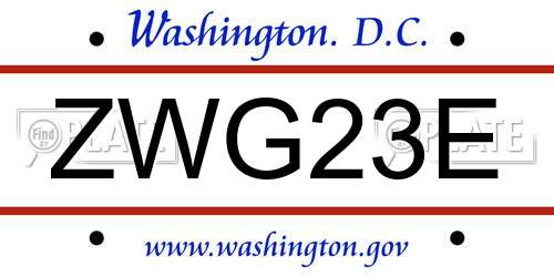 ZWG23E District Of Columbia License Plate