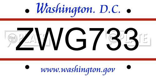 ZWG733 District Of Columbia License Plate