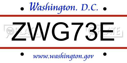 ZWG73E District Of Columbia License Plate