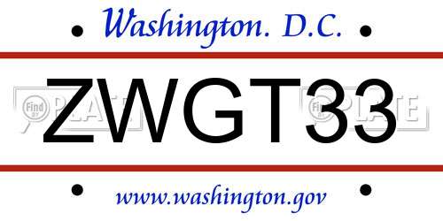 ZWGT33 District Of Columbia License Plate