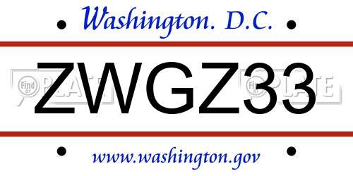ZWGZ33 District Of Columbia License Plate