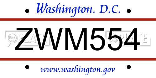 ZWM554 District Of Columbia License Plate