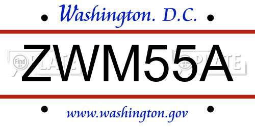 ZWM55A District Of Columbia License Plate